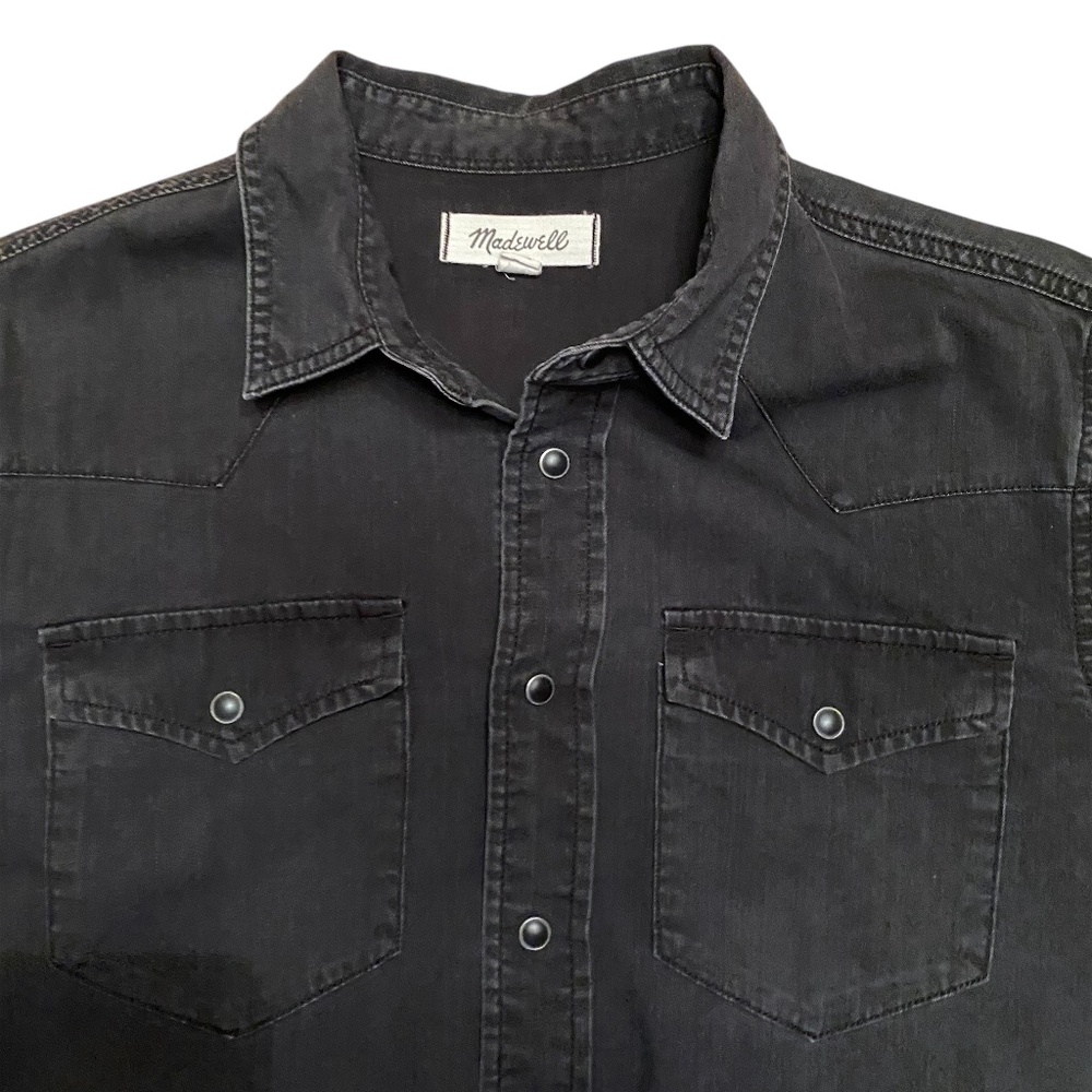Madewell Mens Western Snap Button Up Shirt Faded Black Medium